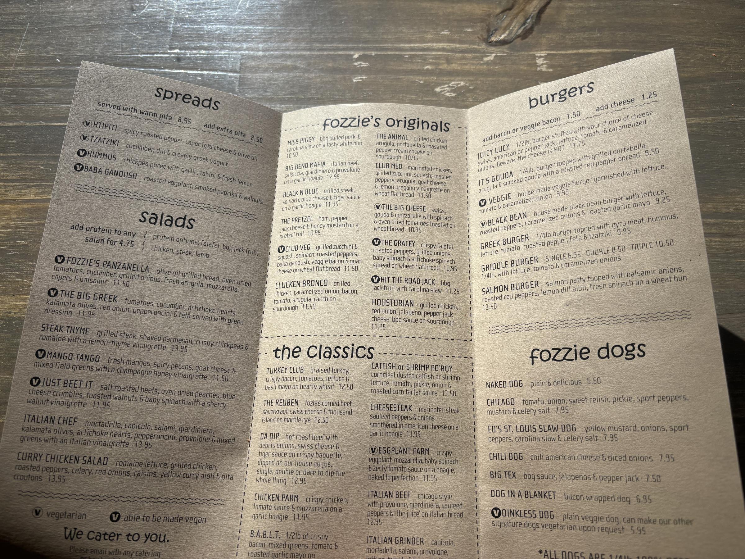 Fozzie's Sandwich Emporium menu