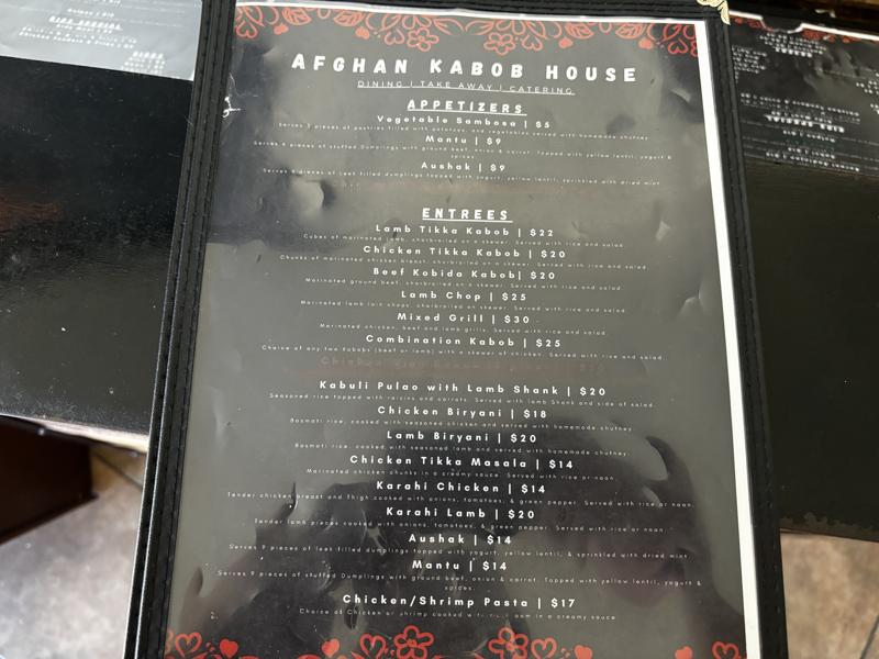 Afghan Kebob House menu 1
