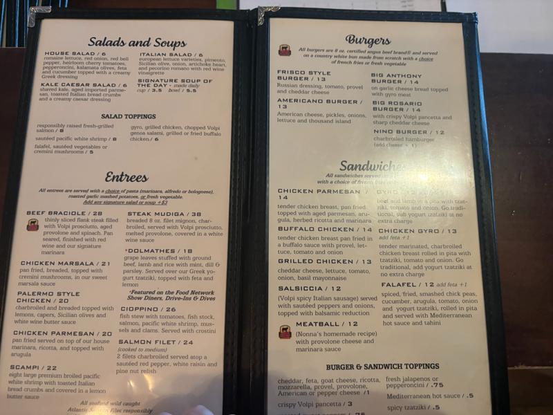 Entrees Menu