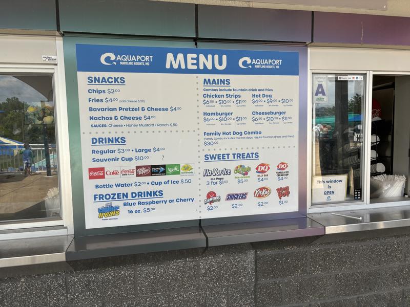 Aquaport cafe menu