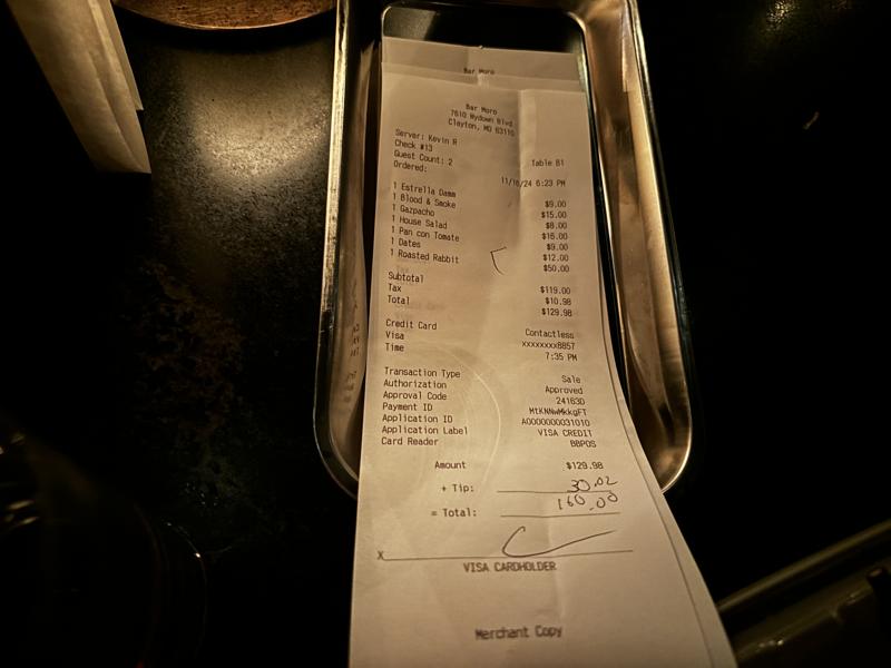 Bar Moro receipt