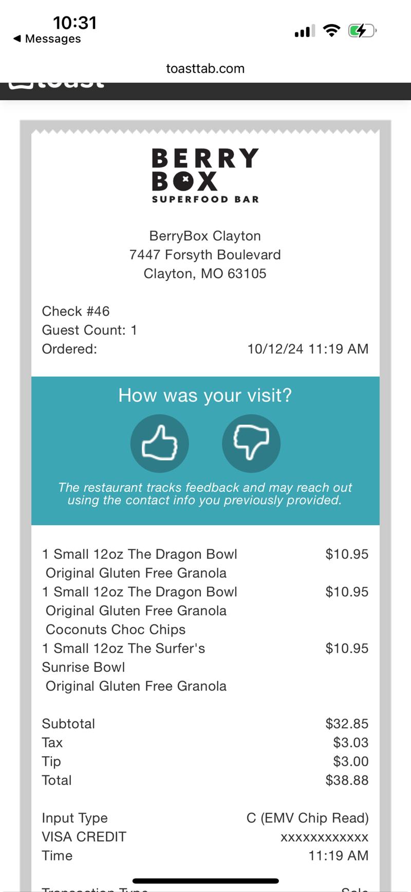 BerryBox receipt