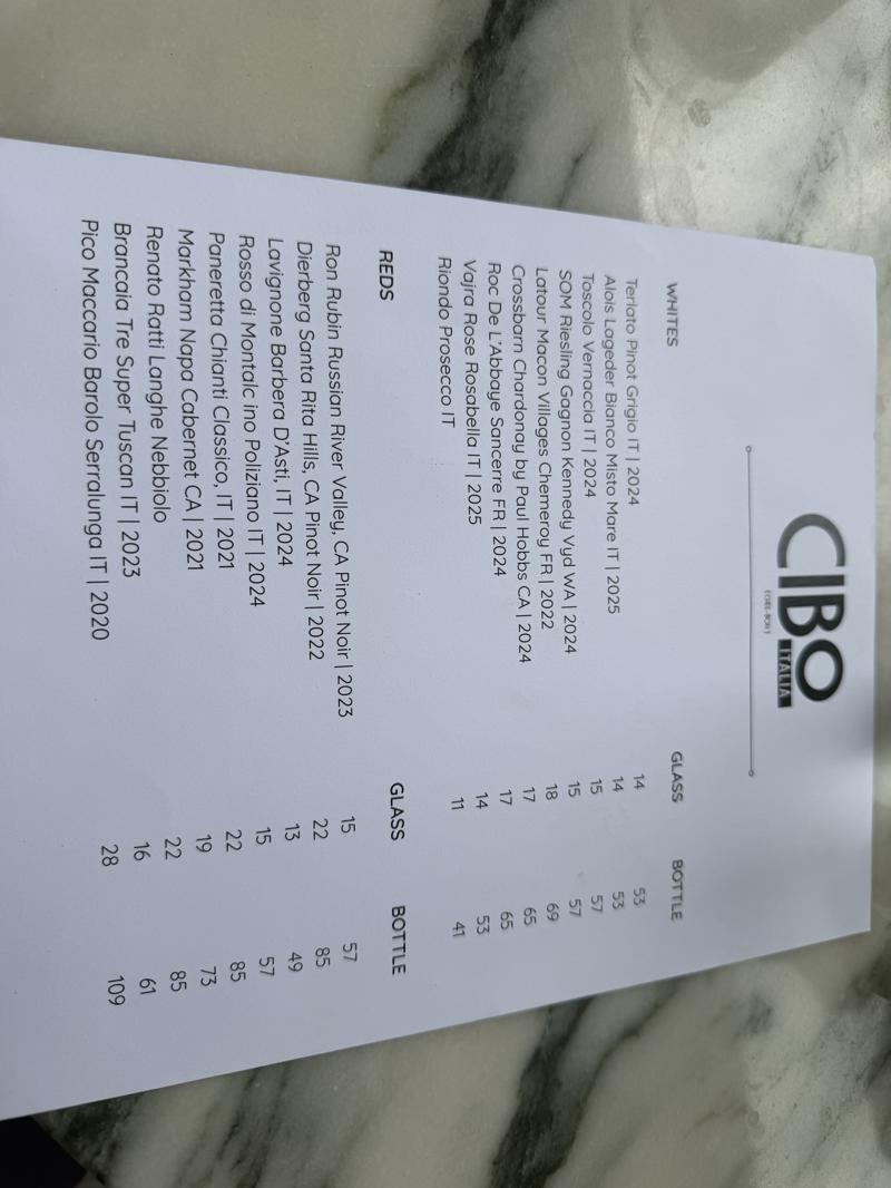 Cibo wine list
