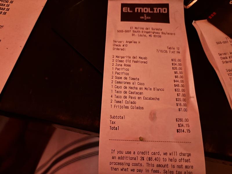El Molino receipt
