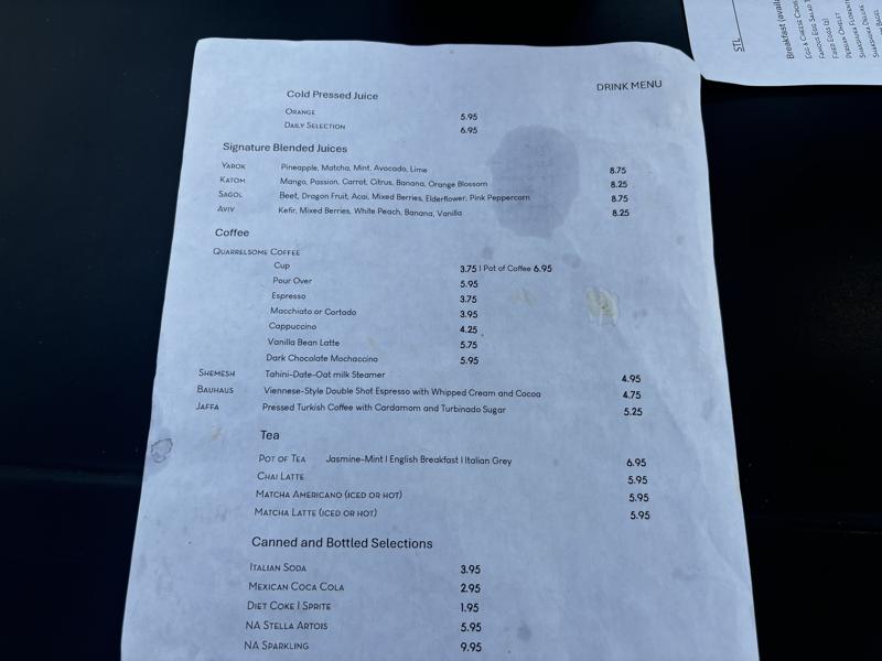 Florentin drink menu