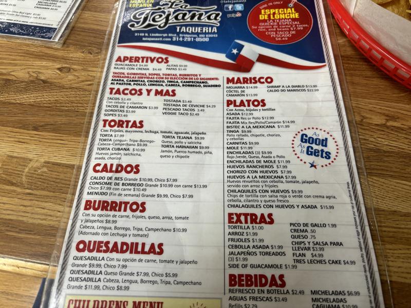 Spanish Menu
