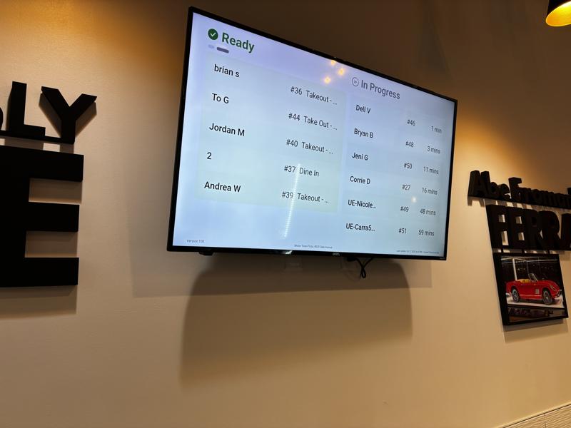 Motor Town Pizza order status board