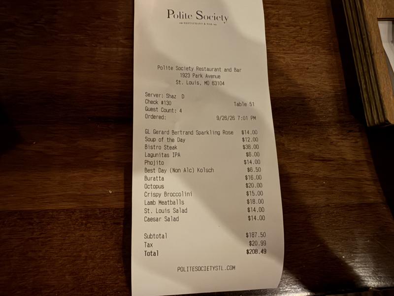 Polite Society receipt