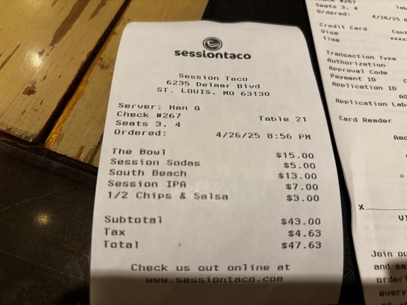Session Taco receipt