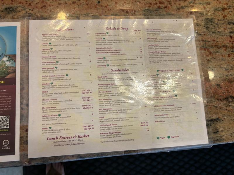 The Vine menu 1