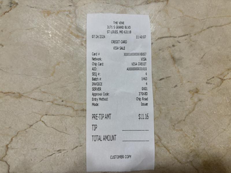The Vine receipt