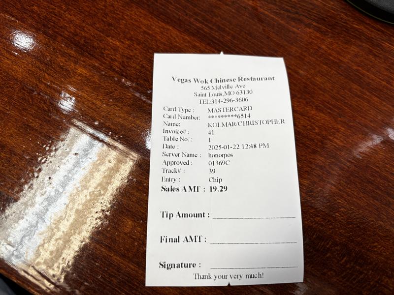 Vegas Wok receipt