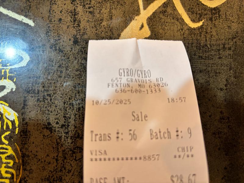 Yiro Gyro receipt